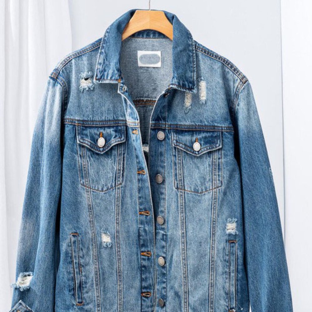 Distressed Oversized Jean Jacket - Picture 3 of 5
